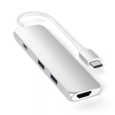 Satechi Slim Aluminum Type-C Multi-Port Adapter with Type-C Charging Port Silver (ST-CMAS)