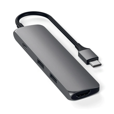 Satechi Slim Aluminum Type-C Multi-Port Adapter with Type-C Charging Port Space Gray (ST-CMAM)