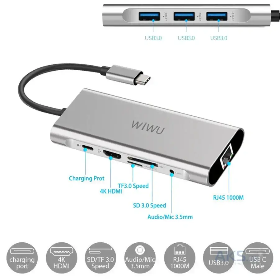 WiWU Apollo A931HRT 7 in 1 USB-C Hub Gray