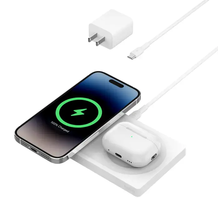 Бездротова зарядна панель Belkin BoostCharge Pro 2-in-1 Wireless Charging Pad with Official MagSafe Charging 15W - White (WIZ019ttWH)