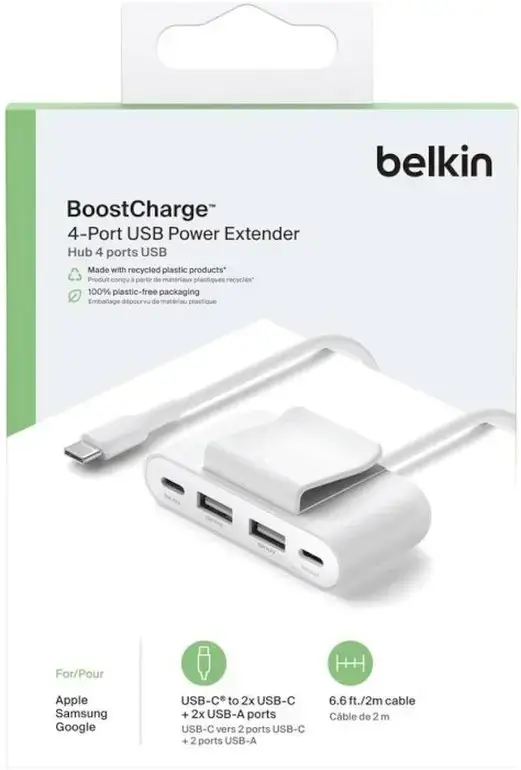 Концентратор Belkin BoostCharge 4-Port USB Power Extender 2.0m - White (BUZ001bt2MWHB7)