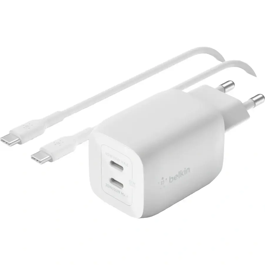 Мережевий зарядний пристрій BoostCharge Pro Dual USB-C GaN Wall Charger with PPS 65W + USB-C to USB-C Cable (WCH013VF2MWH-B6)