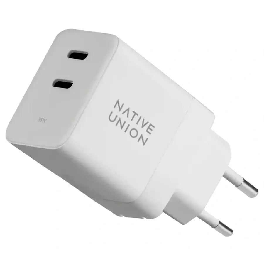 Мережевий зарядний пристрій Native Union Fast GaN Charger PD 35W Dual USB-C Port - White (FAST-PD35-WHT-EU)