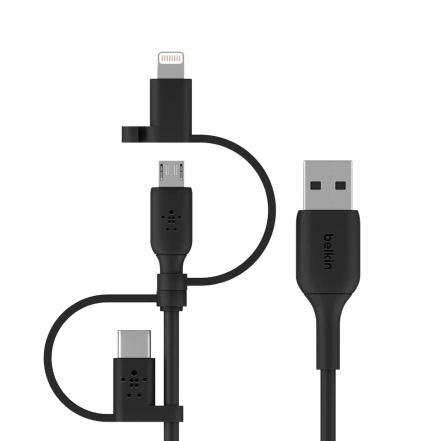 Універсальний кабель Belkin BoostCharge Universal Cable 1.0m USB-A cable with USB-C, Micro-USB and Lightning connectors - Black (CAC001BT1MBK)