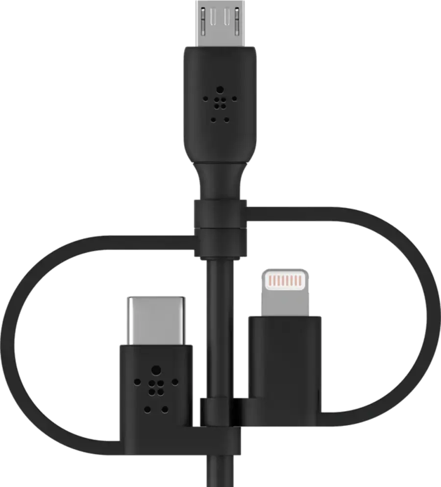 Универсальный кабель Belkin BoostCharge Universal Cable 1.0m USB-A cable с USB-C, Micro-USB и Lightning connectors - Black (CAC001BT1MBK)