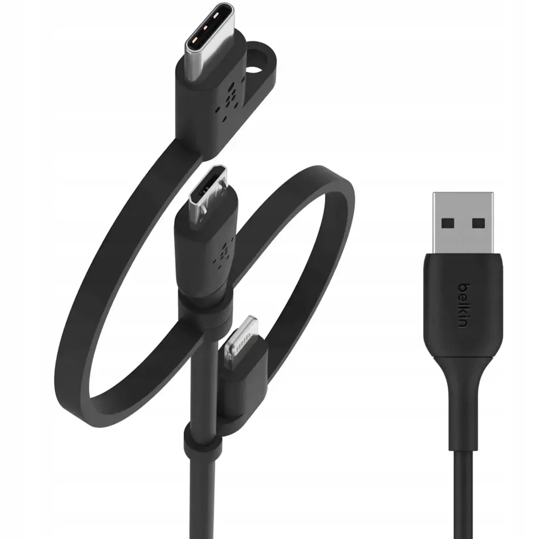 Універсальний кабель Belkin BoostCharge Universal Cable 1.0m USB-A cable with USB-C, Micro-USB and Lightning connectors - Black (CAC001BT1MBK)