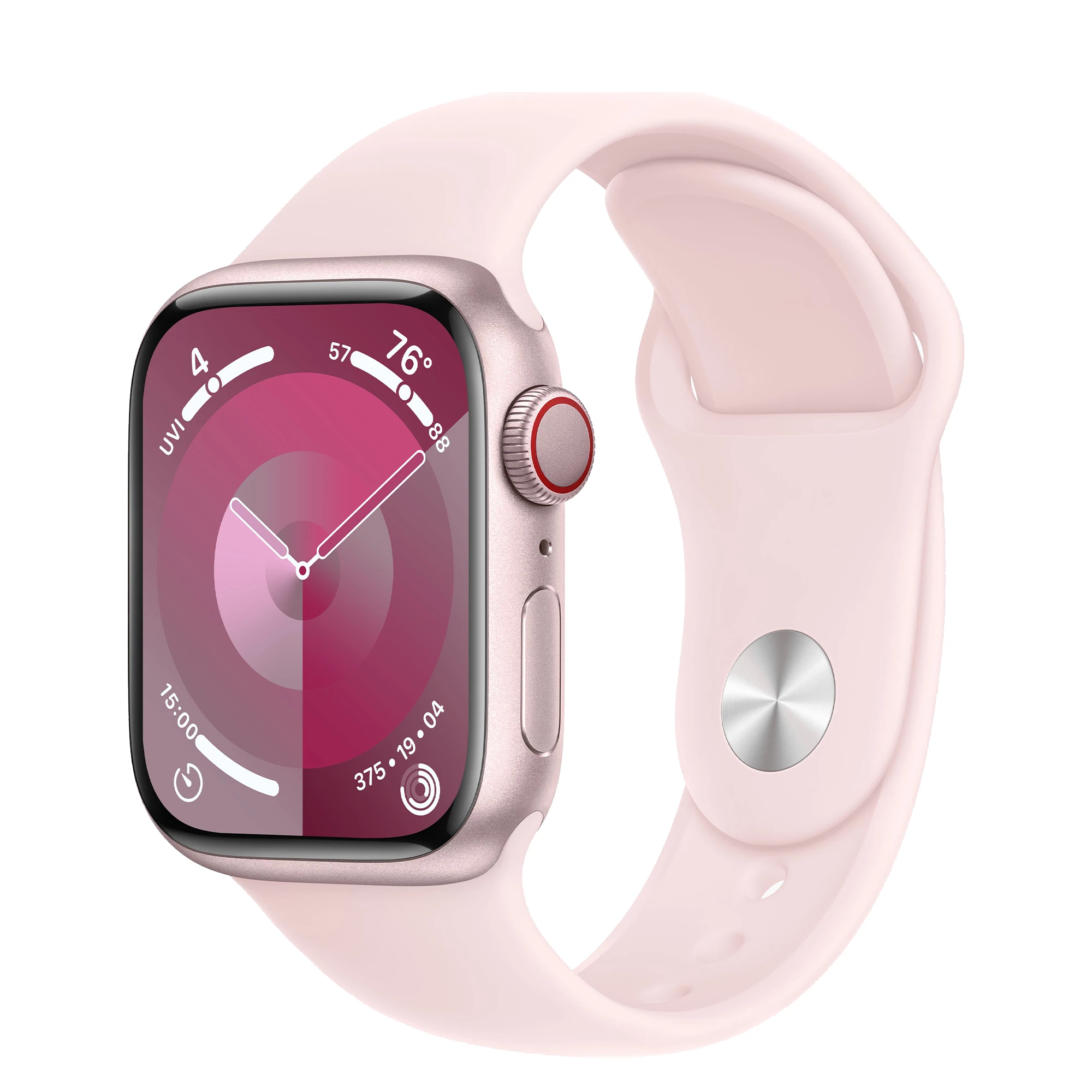 Apple Watch Series 9 GPS + Cellular 41mm Pink Aluminum Case with Light Pink Sport Band - S/M (MRHY3)