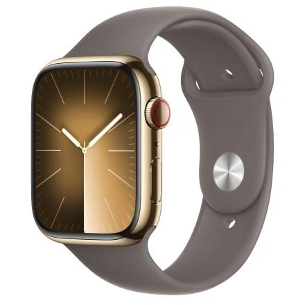 Apple Watch Series 9 GPS + Cellular 45mm Gold Stainless Steel Case with Clay Sport Band - S/M (MRMR3)