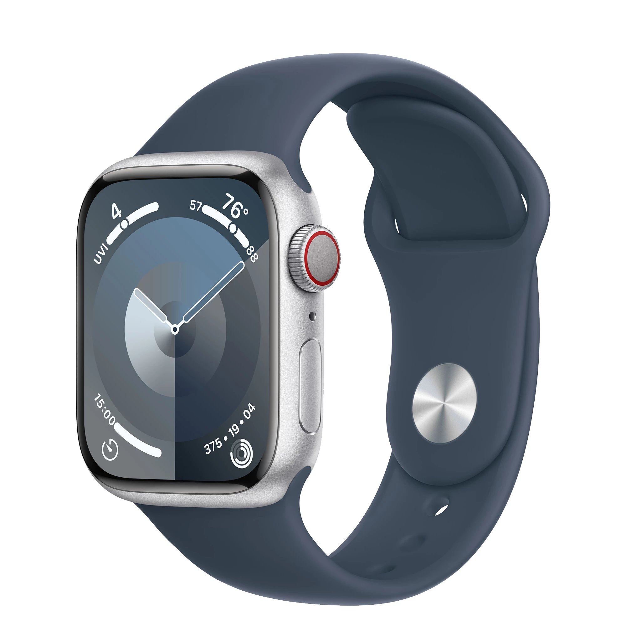 Apple Watch Series 9 GPS + Cellular 41mm Silver Aluminum Case with Storm Blue Sport Band - S/M (MRHV3)