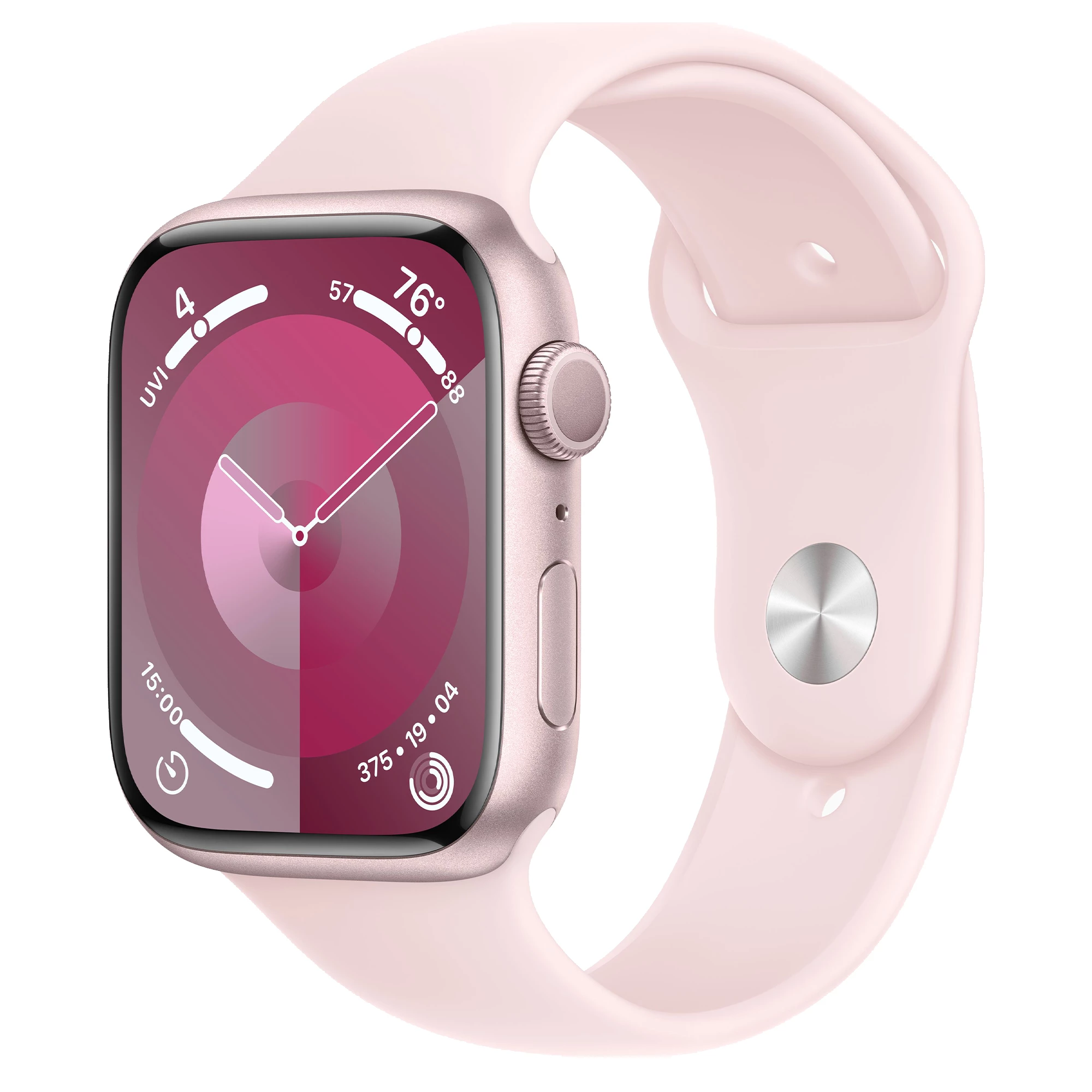 Apple Watch Series 9 GPS 45mm Pink Aluminum Case with Light Pink Sport Band - S/M (MR9G3)