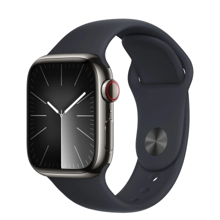 Apple Watch Series 9 GPS + Cellular 41mm Graphite Stainless Steel Case with Midnight Sport Band - M/L (MRJ93)