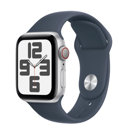 Apple Watch SE 2 2023 GPS + Cellular 40mm Silver Aluminum Case with Storm Blue Sport Band - M/L (MRGL3)