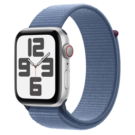 Apple Watch SE 2 2023 GPS + Cellular 44mm Silver Aluminum Case with Winter Blue Sport Loop (MRHL3)