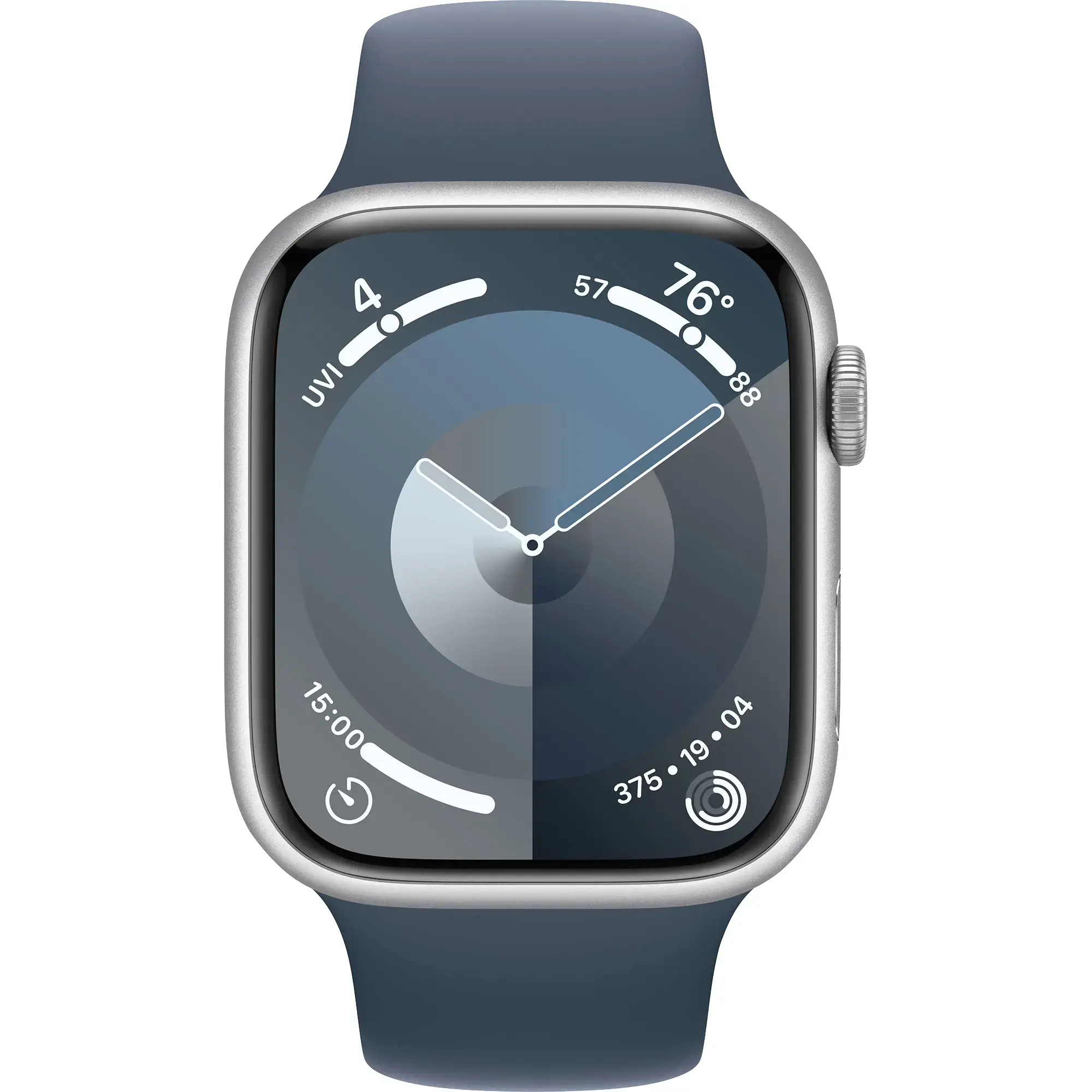 Apple Watch Series 9 GPS 45mm Silver Aluminum Case with Storm Blue Sport Band - M/L (MR9E3)
