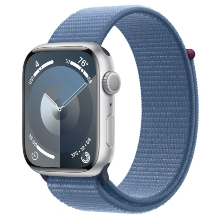 Apple Watch Series 9 GPS 45mm Silver Aluminum Case with Winter Blue Sport Loop (MR9F3)