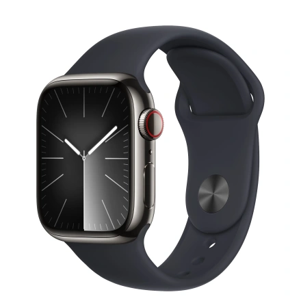 Apple Watch Series 9 GPS + Cellular 41mm Graphite Stainless Steel Case with Midnight Sport Band - S/M (MRJ83)