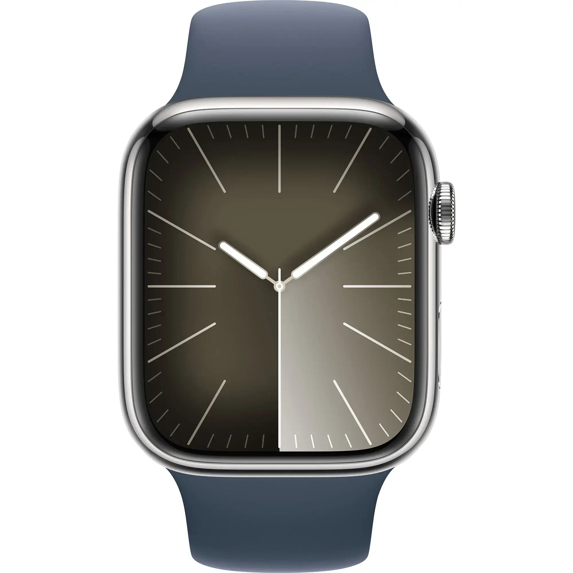 Apple Watch Series 9 GPS + Cellular 41mm Silver Stainless Steel Case with Storm Blue Sport Band - M/L (MRJ33)