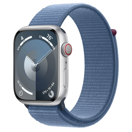 Apple Watch Series 9 GPS + Cellular 45mm Silver Aluminum Case with Winter Blue Sport Loop (MRMJ3)