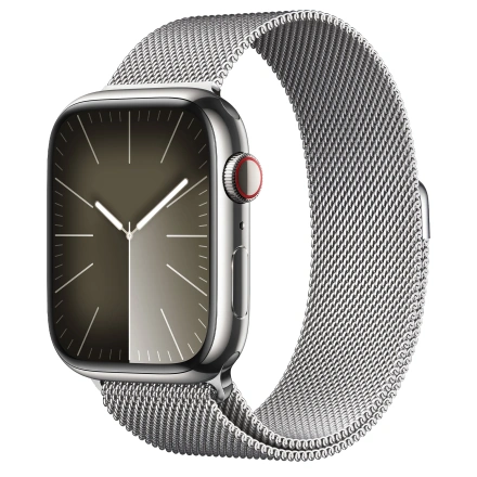 Apple Watch Series 9 GPS + Cellular 45mm Silver Stainless Steel Case with Silver Milanese Loop (MRMQ3)