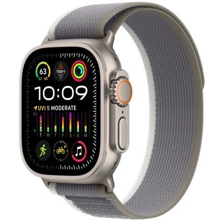 Apple Watch Ultra 2 GPS + Cellular 49mm Titanium Case with Green/Gray Trail Loop - M/L (MRF43)