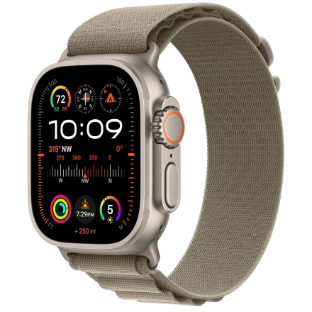 Apple Watch Ultra 2 GPS + Cellular 49mm Titanium Case with Olive Alpine Loop - Medium (MREY3)