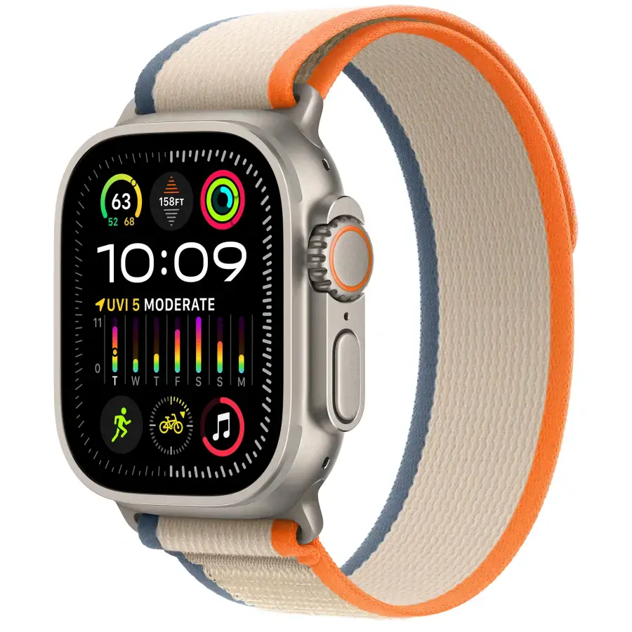 Apple Watch Ultra 2 GPS + Cellular 49mm Titanium Case with Orange/Beige Trail Loop - S/M (MRF13)