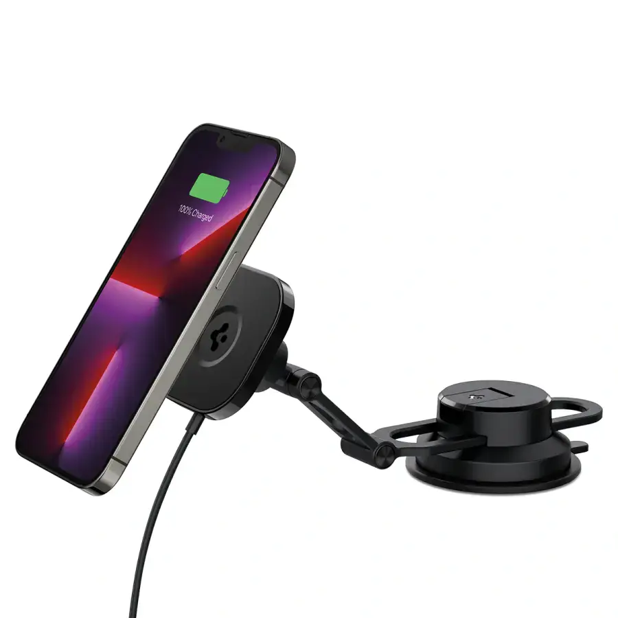 Автодержатель с функцией беспроводной зарядки 10W Spigen OneTap Pro 3 Black Dash Magnetic Car Mount (ACP04629)