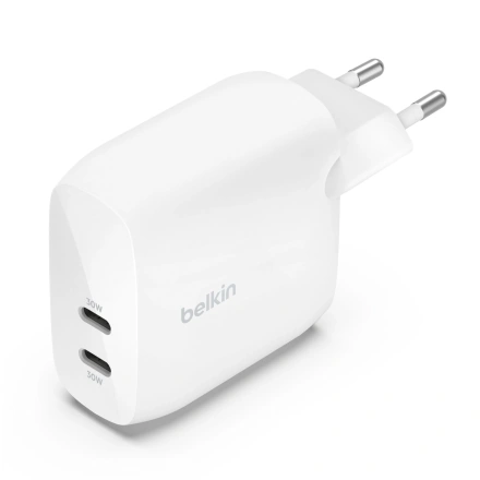 Сетевое зарядное устройство для Belkin Boost Up Charge Pro Dual USB-C Wall Charger PPS 60W - White (WCB010VFWH)