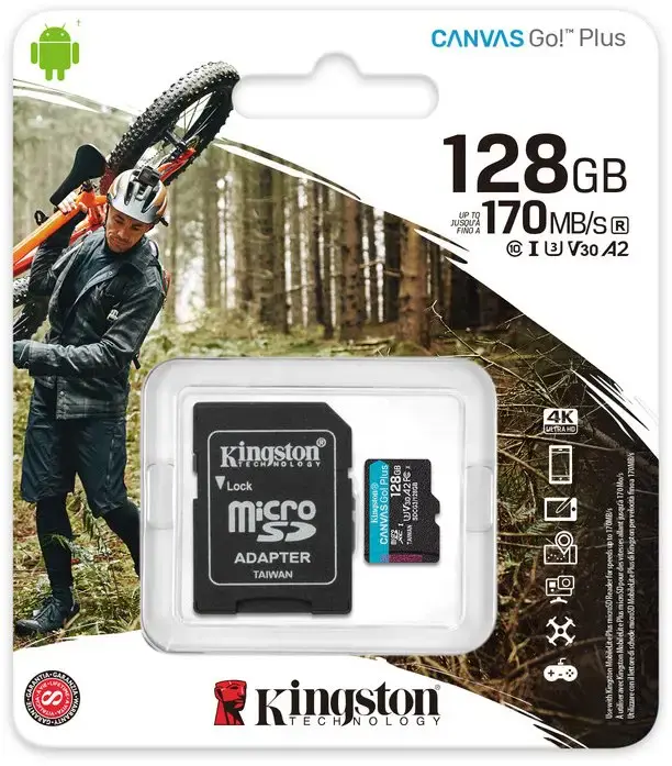 Карта пам'яті Kingston MicroSDXC 128GB Canvas Go! Plus Class 10 UHS-I U3 V30 A2 + SD-адаптер (SDCG3/128GB)