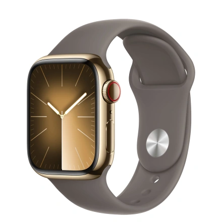 Apple Watch Series 9 GPS + Cellular 41mm Gold Stainless Steel Case with Clay Sport Band - M/L (MRJ63)