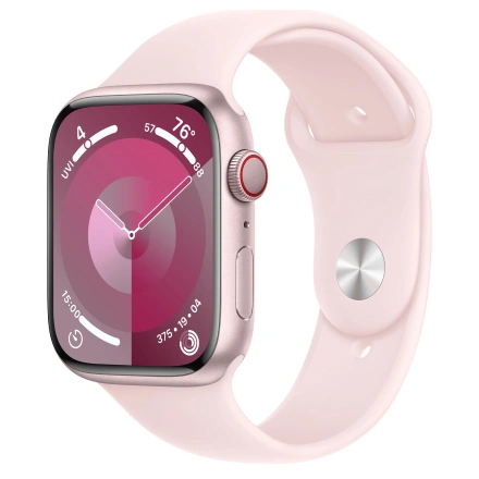 Apple Watch Series 9 GPS + Cellular 45mm Pink Aluminum Case with Light Pink Sport Band - S/M (MRMK3)