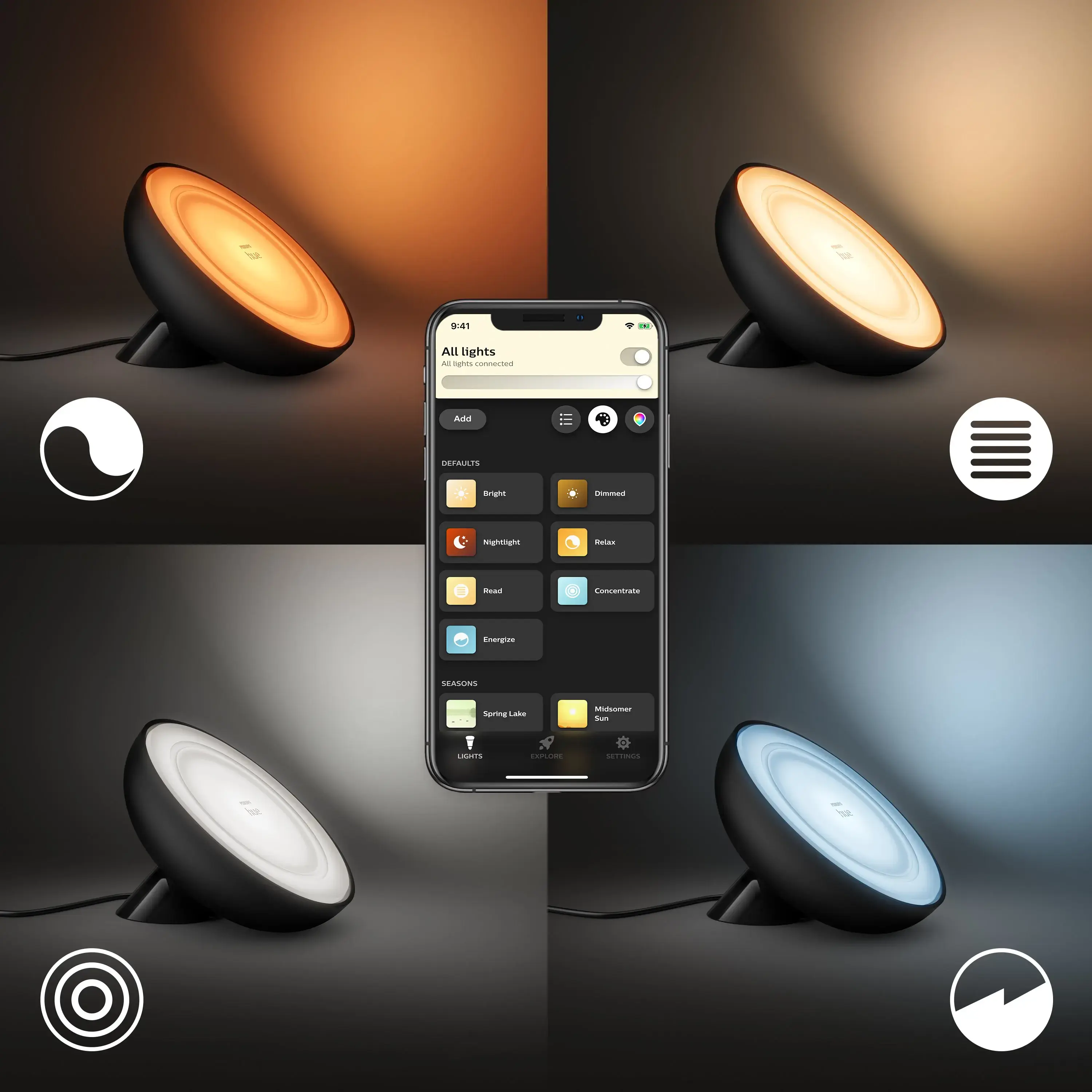 Розумна настільна лампа Philips Hue Bloom 2000K-6500K Color Bluetooth - Black (929002376001)