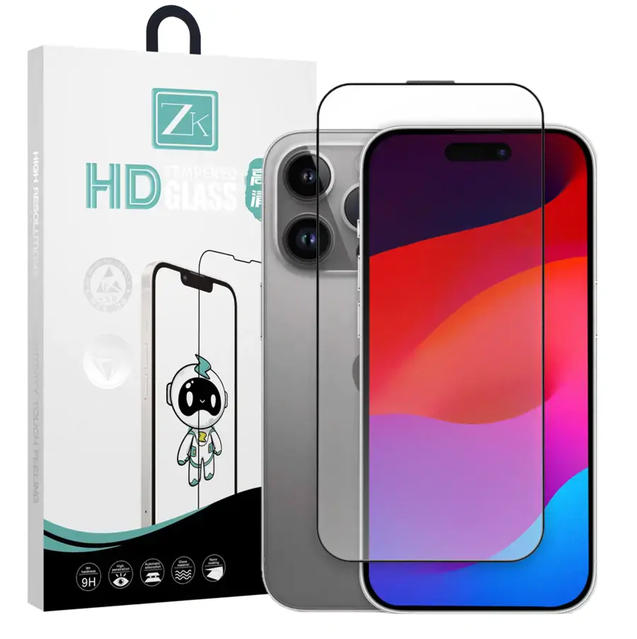 Защитное стекло ZK для iPhone 15 Pro Max 2.5D Full Screen 0.26mm [Mesh+Anti Static+Back Film]