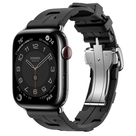 Apple Watch Hermès Series 9 GPS + Cellular 45mm Space Black Stainless Steel Case with Noir Kilim Single Tour (MRQQ3+MTHX3)