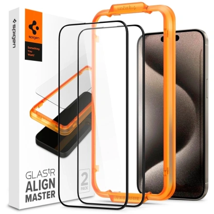 Защитное стекло Spigen Glas.tR Alignmaster Full Cover Black for iPhone 15 Pro Max (AGL06875)