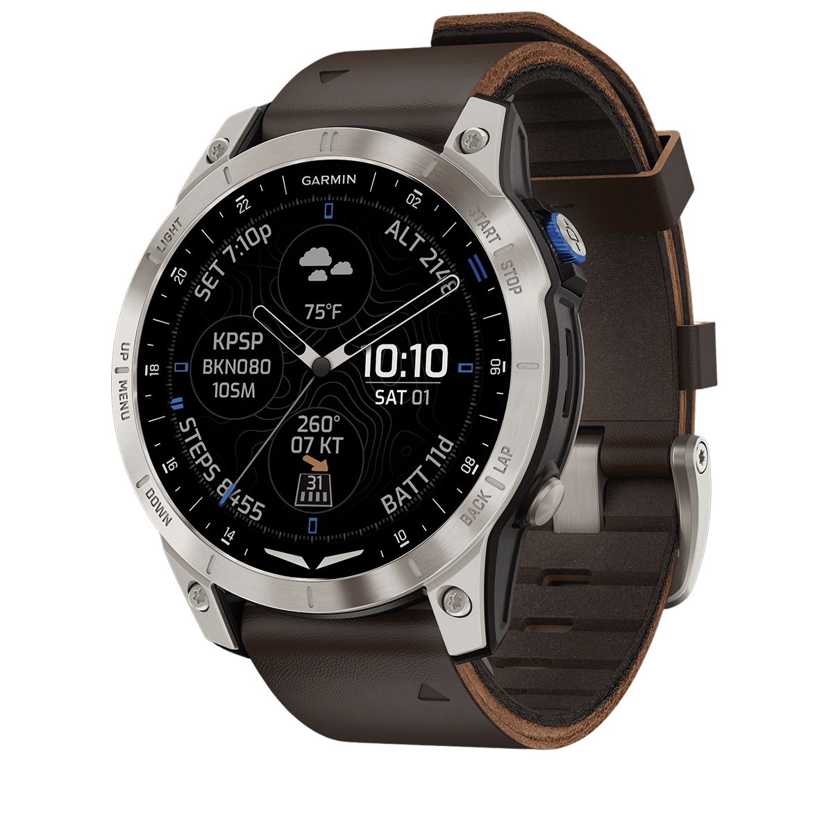Смарт-годинник Garmin D2™ Mach 1 with Oxford Brown Leather Band (010-02582-54/55)