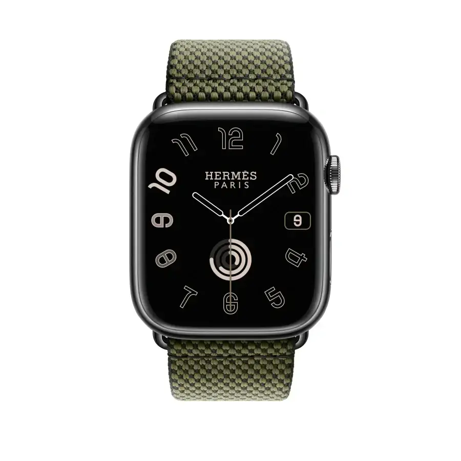 Ремешок Apple Watch Hermès 42/44/45/49mm Vert/Noir Toile H Single Tour (MTJK3)