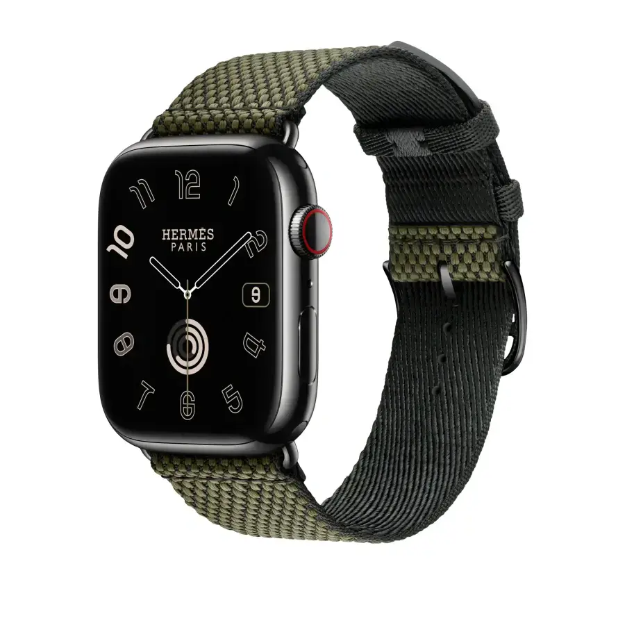 Ремешок Apple Watch Hermès 42/44/45/49mm Vert/Noir Toile H Single Tour (MTJK3)