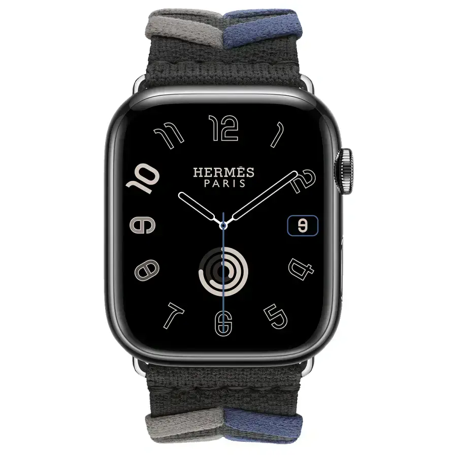 Apple Watch Hermès Series 9 GPS + Cellular 45mm Space Black Stainless Steel Case with Noir Bridon Single Tour (MRQQ3+MTHQ3)