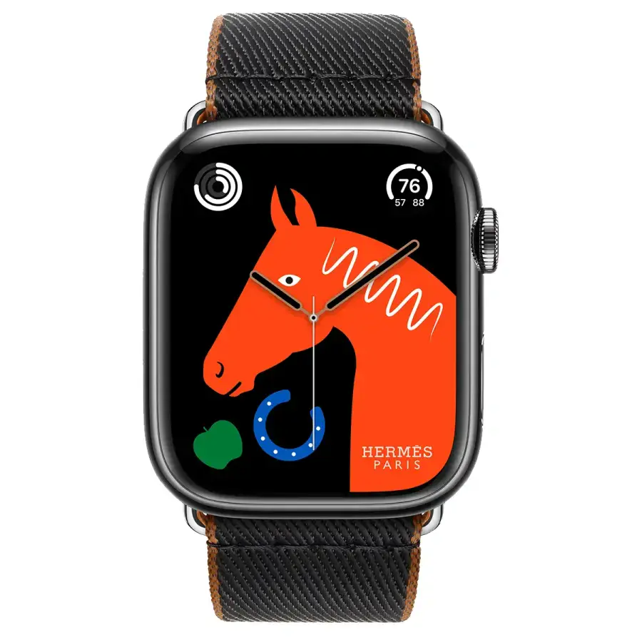 Apple Watch Hermès Series 9 GPS + Cellular 45mm Space Black Stainless Steel Case with Noir/Gold Twill Jump Single Tour (MRQQ3+MTHH3)