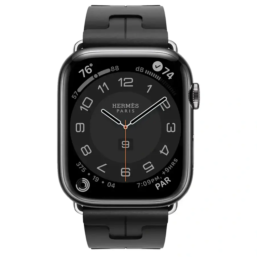 Apple Watch Hermès Series 9 GPS + Cellular 45mm Space Black Stainless Steel Case with Noir Kilim Single Tour (MRQQ3+MTHX3)