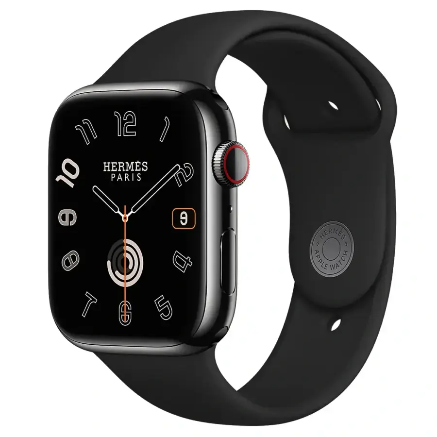 Apple Watch Hermès Series 9 GPS + Cellular 45mm Space Black Stainless Steel Case with Noir Kilim Single Tour (MRQQ3+MTHX3)