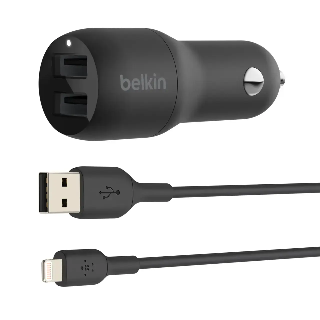 Автомобільний зарядний пристрій з кабелем BoostCharge Dual USB-A Car Charger 24W + USB-A to Lightning Cable (CCD001bt1MBK)