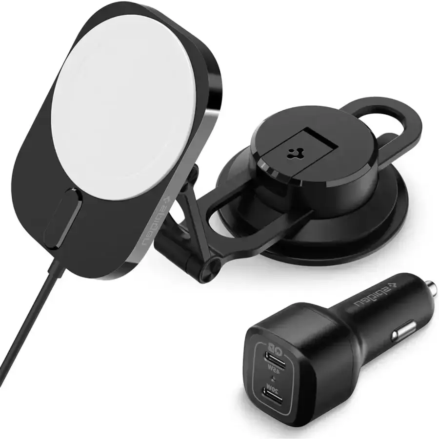 Автотримач з функцією бездротової зарядки 15W Spigen OneTap Pro 3 ITM35W MagSafe Car Mount Dashboard with 65W Dual USB-C Car Adapter (ACP03695)