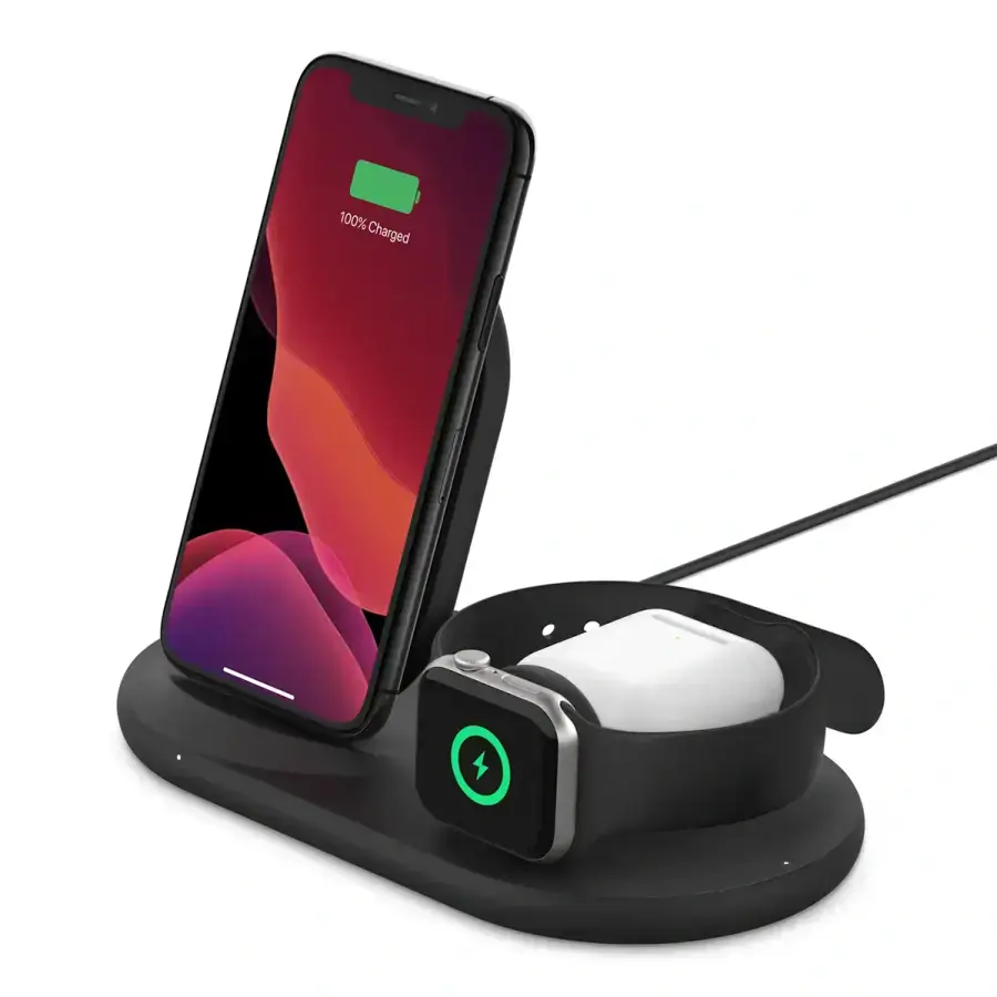 Бездротовий зарядний пристрій Belkin BoostCharge 3-in-1 Wireless Charger for Apple Devices - Black (WIZ001vfBK)