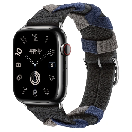 Apple Watch Hermès Series 9 GPS + Cellular 45mm Space Black Stainless Steel Case with Noir Bridon Single Tour (MRQQ3+MTHQ3)