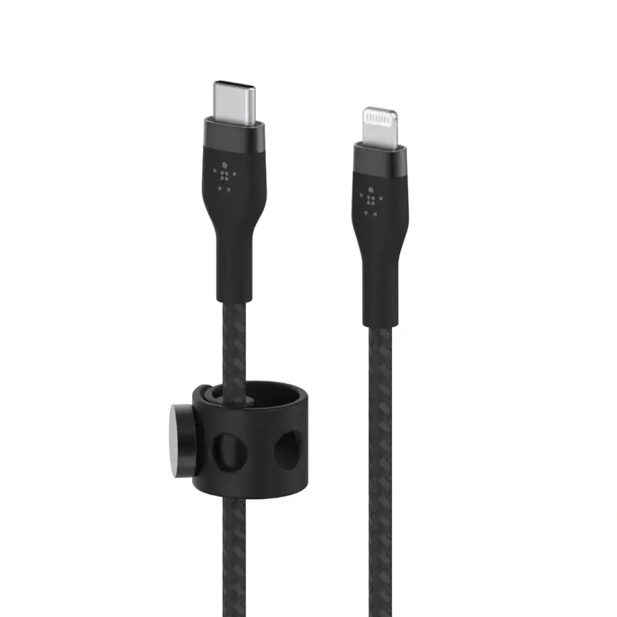 Кабель з ремінцем на магніті Belkin BoostCharge Pro Flex USB-C Cable with Lightning Connector 1m Black (CAA011bt1MBK)