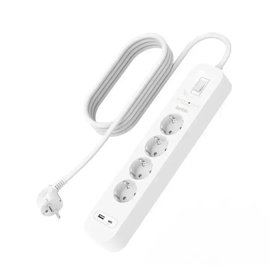 Мережевий фільтр-подовжувач Belkin 4-Outlet Surge Protector 2m, 4 розетки, 1xUSB-А, 1xUSB-C (SRB001vf2M)