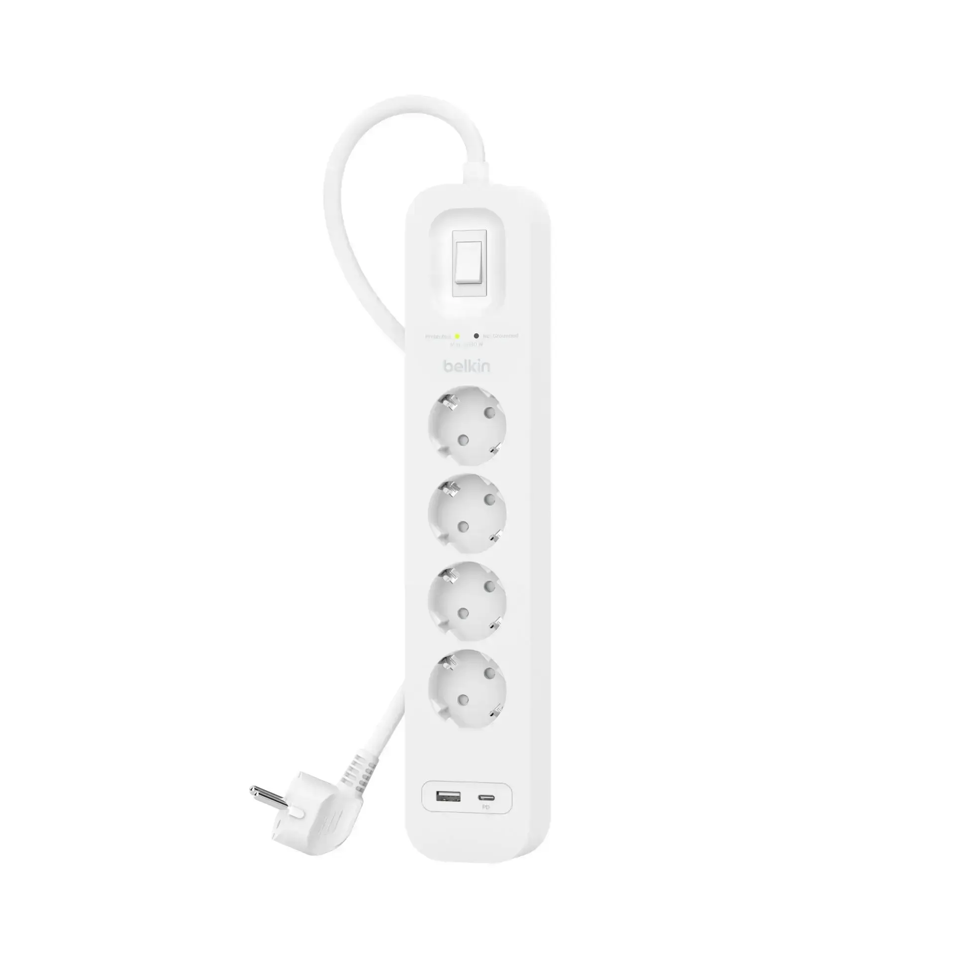 Сетевой фильтр-удлинитель Belkin 4-Outlet Surge Protector 2m, 4 розетки, 1xUSB-А, 1xUSB-C (SRB001vf2M)
