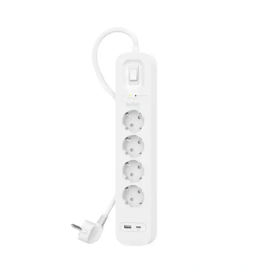 Мережевий фільтр-подовжувач Belkin 4-Outlet Surge Protector 2m, 4 розетки, 1xUSB-А, 1xUSB-C (SRB001vf2M)